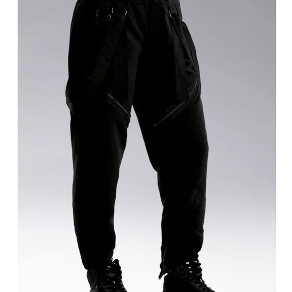 LS Crop Top Red and Side Stripe Zipper Harem Pant Black Size SA - Picture 2 of 5